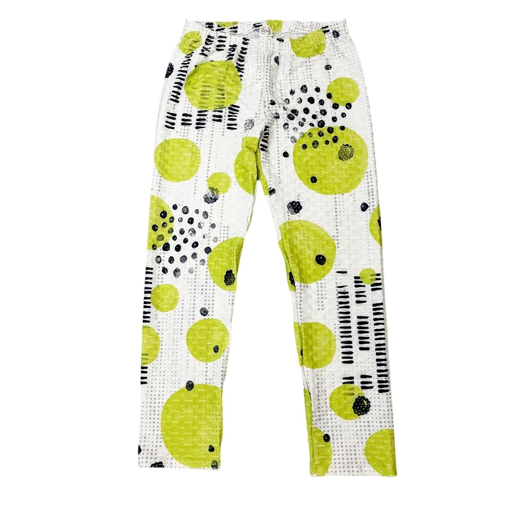 NEW Et Lois Artsy Textured Polka Dot Pants Lime Green Black Size Large USA Made